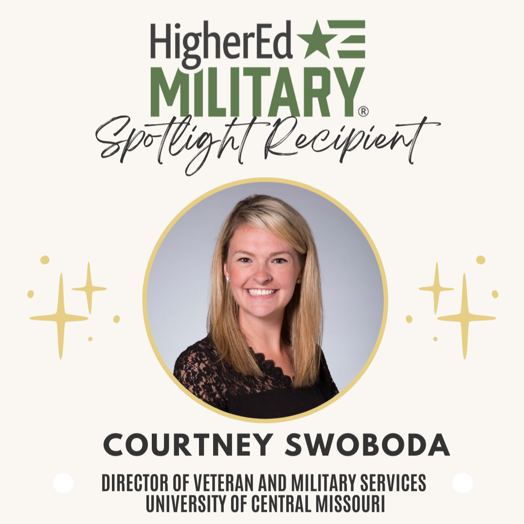 Courtney Swoboda, recipient of the 2024 HigherEdMilitary Spotlight Award.