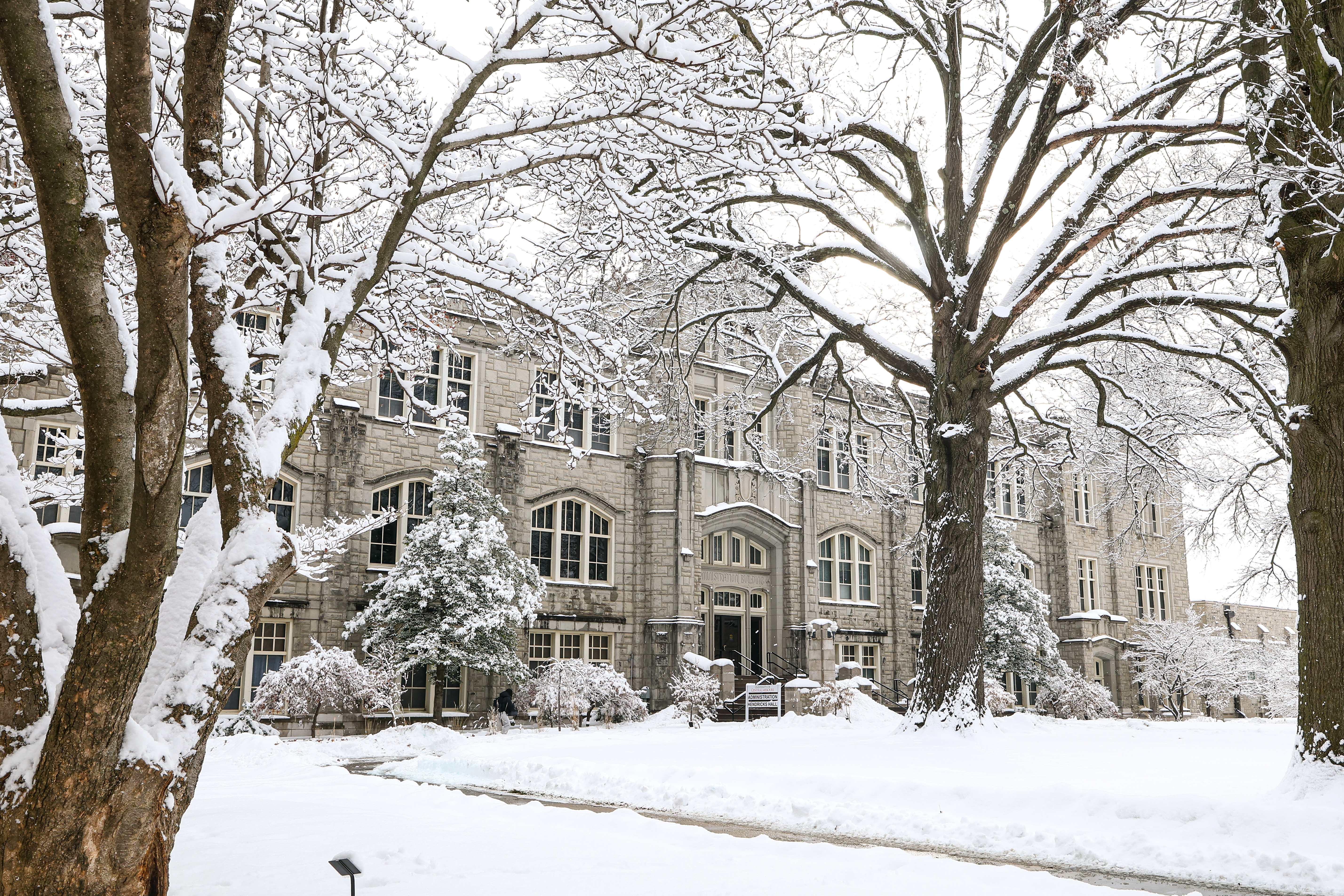 Snow covers Administration Building