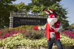 Mo the Mule in front of UCM sign