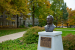 photo of the bust of Dale Carnegy on UCM quad